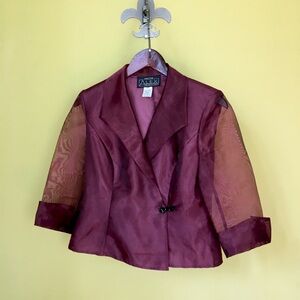 Alex Evenings sheer sleeves formal top w/ brooch S